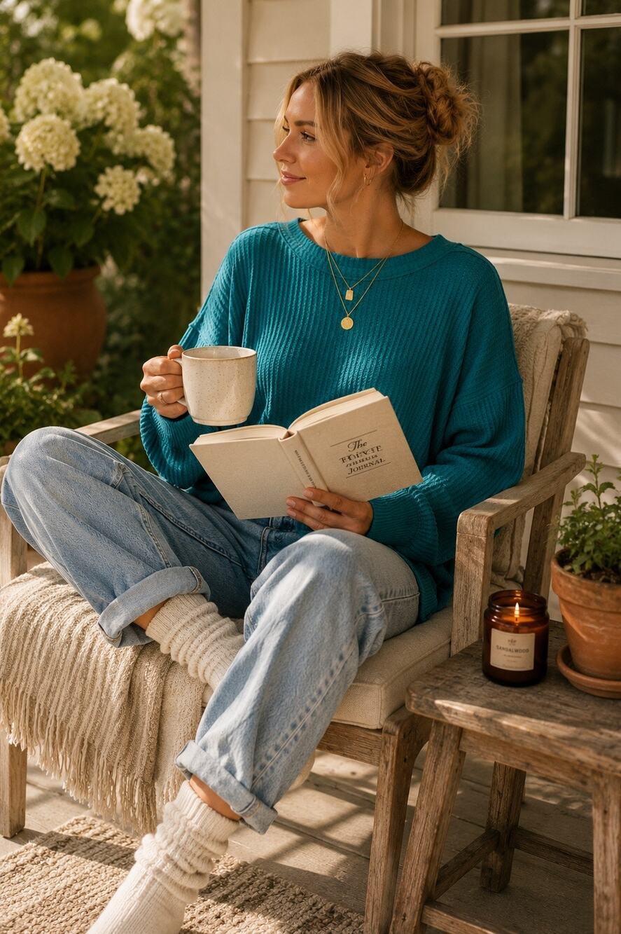 Free People We The Free Laguna Thermal Top Small Teal Waffle Knit Oversized